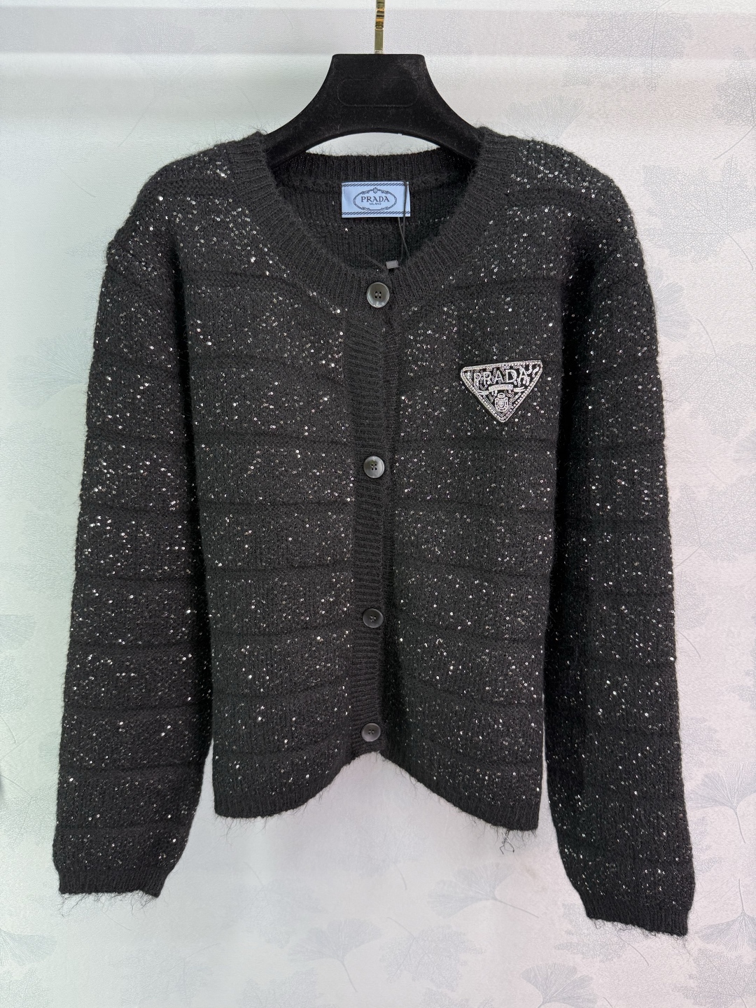Prada Women's Wool Blend Knit Cardigan with Sequin Stripes and Logo Applique 3 cmp i1756309357084 9019 0 1