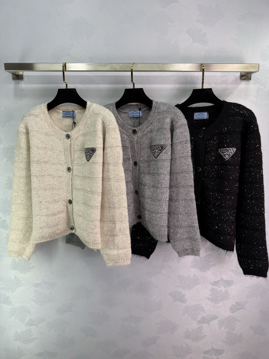 Prada Women's Wool Blend Knit Cardigan with Sequin Stripes and Logo Applique 9 cmp i1756309361188 8203 0 0
