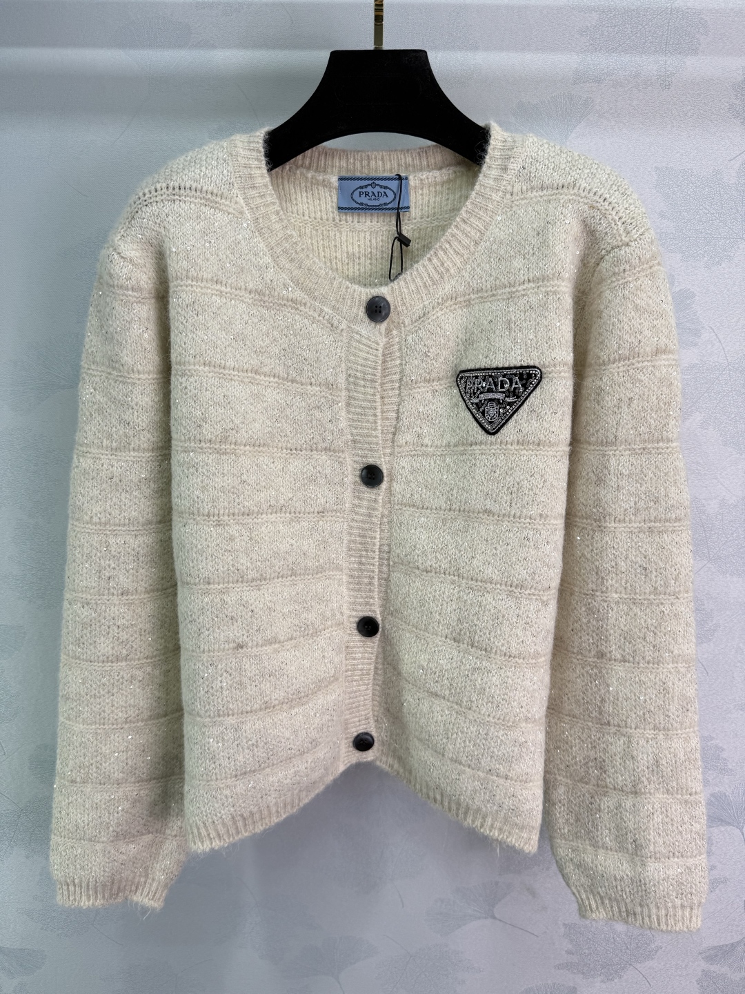Prada Women's Wool Blend Knit Cardigan with Sequin Stripes and Logo Applique 4 cmp i1756309361708 1253 0 3