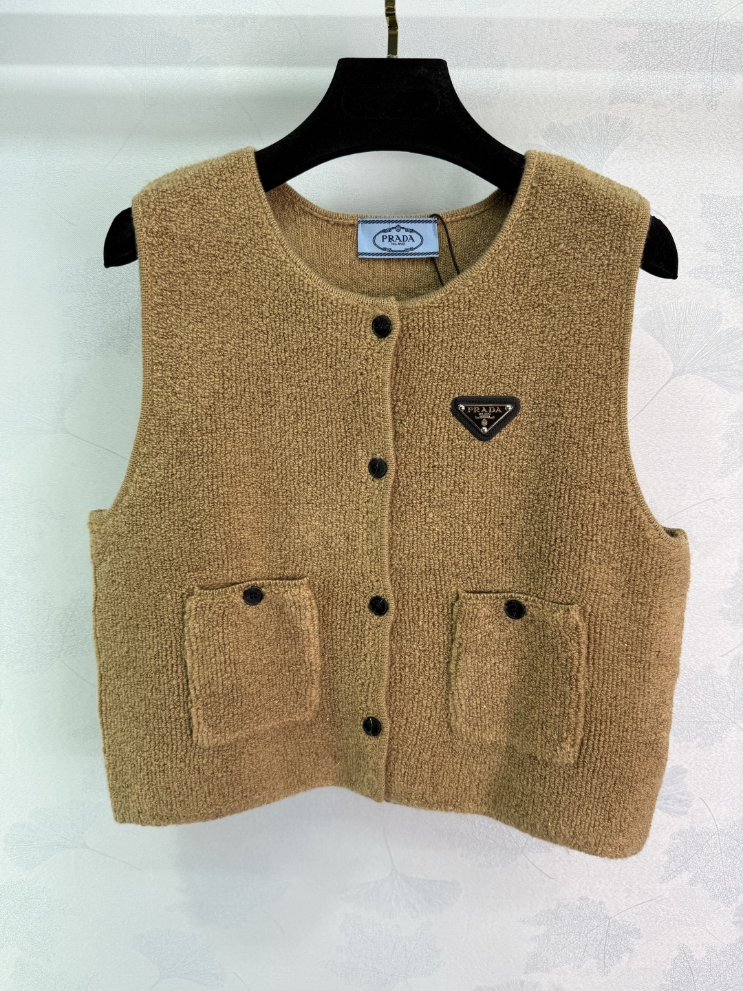 Prada Gebreid Gilet met Zakken en Logo - Retro Stijl, Dameskleding
