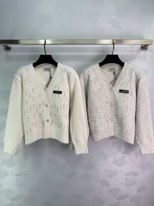 Miu Miu Women's V-Neck Beaded Cardigan Wool Blend Knitwear 1 Miu Miu Women's V-Neck Beaded Cardigan Wool Blend Knitwear