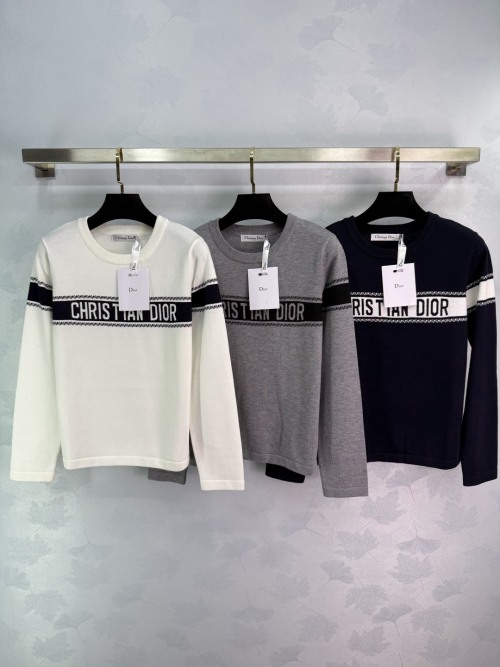 Dior Women's Long Sleeve Knit Top with Logo Stripe - Stylish and Comfortable 1 Dior Women's Long Sleeve Knit Top with Logo Stripe - Stylish and Comfortable