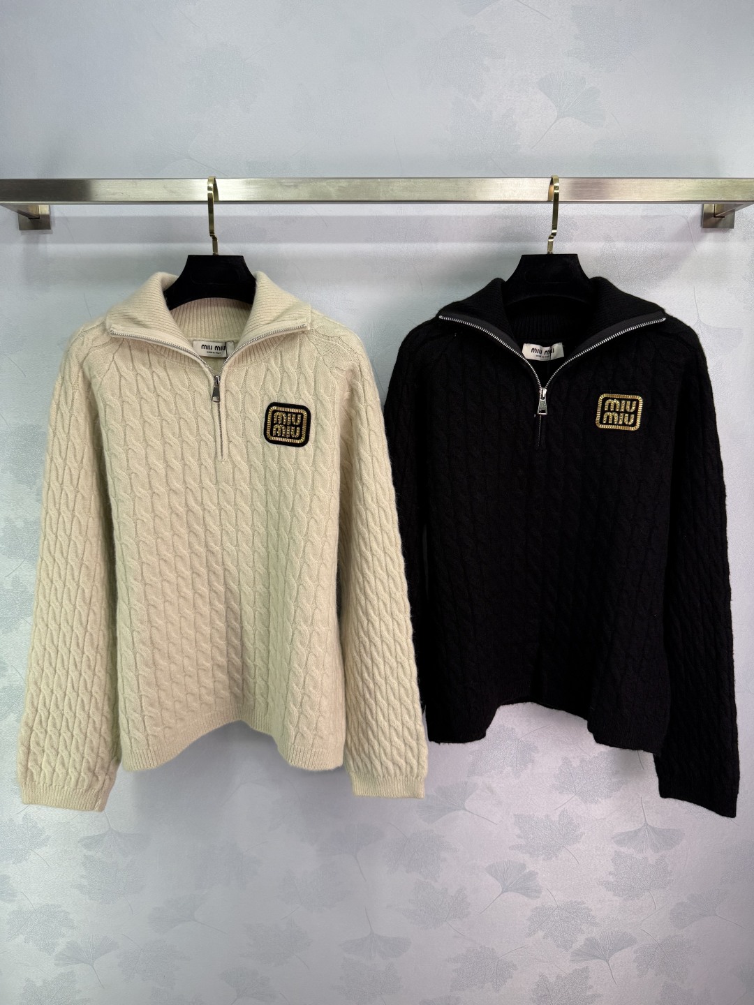 Miu Miu Women's Wool Cable Knit Half-Zip Sweater with Logo Patch 1 cmp i1757950174814 243 0 0