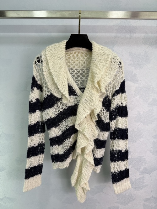 Dior Striped Wool Cardigan with Ruffle Detail, Knit Long Sleeve Sweater 1 Dior Striped Wool Cardigan with Ruffle Detail, Knit Long Sleeve Sweater