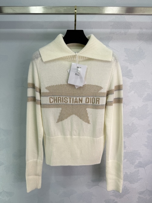 Dior Women's Star Logo Knit Sweater with Fold-Down Collar - Elegant & Chic 1 Dior Women's Star Logo Knit Sweater with Fold-Down Collar - Elegant & Chic