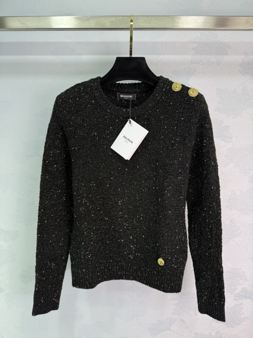 Balmain Black Wool-Blend Knit Sweater with Gold-Tone Button Embellishments 1 Balmain Black Wool-Blend Knit Sweater with Gold-Tone Button Embellishments