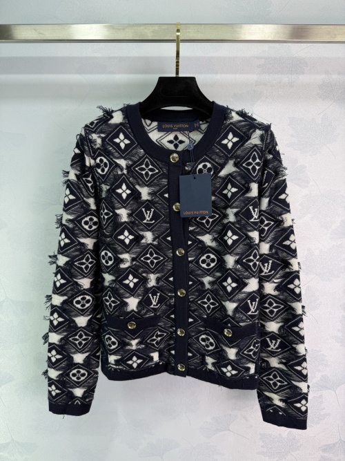 Louis Vuitton Women's Wool Knit Cardigan with Clover & Logo Jacquard - Elegant Style 1 Louis Vuitton Women's Wool Knit Cardigan with Clover & Logo Jacquard - Elegant Style