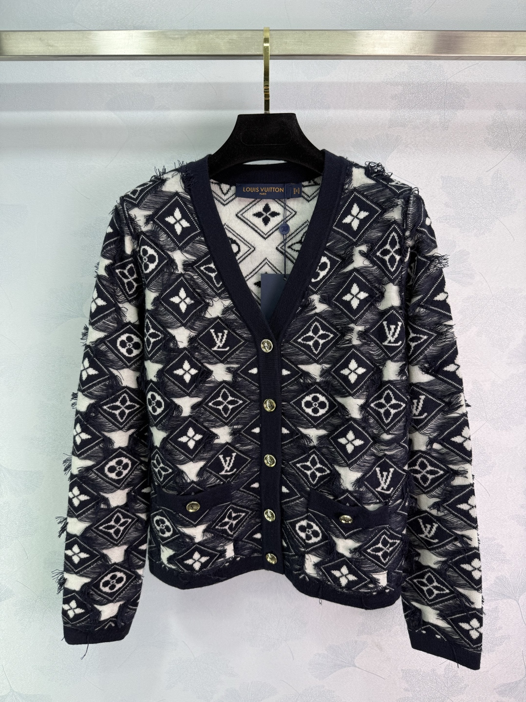 Louis Vuitton Women's Wool Blend Cardigan Sweater V-Neck Monogram Black