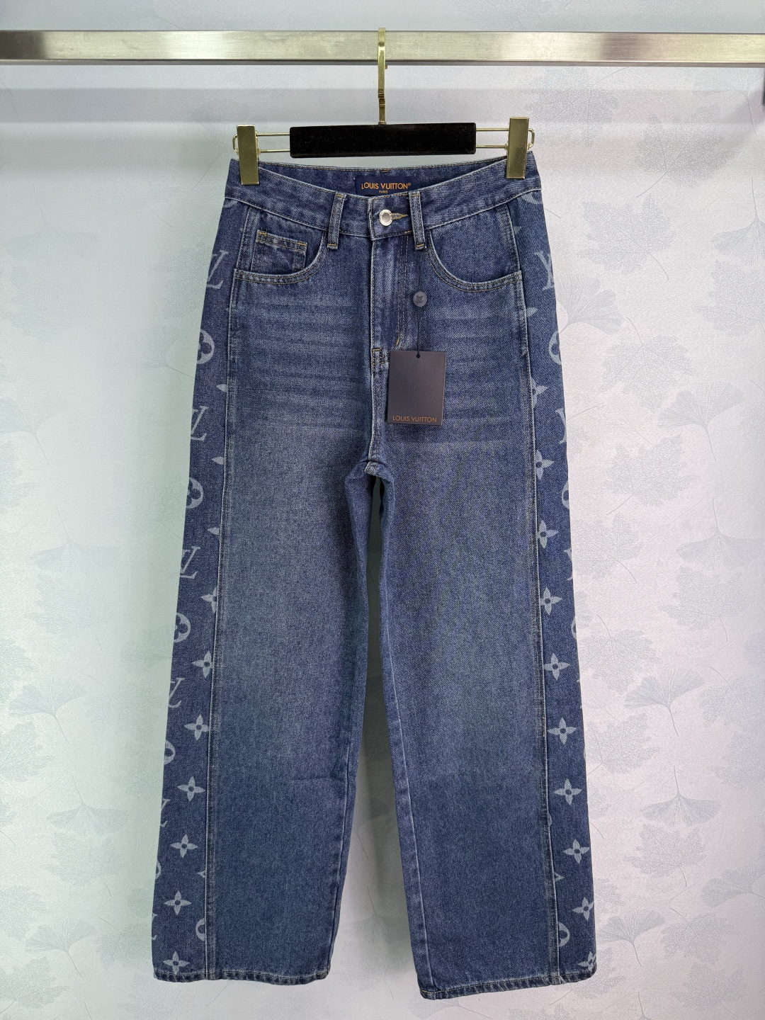 Louis Vuitton High-Waisted Wide-Leg Jeans with Monogram Side Detail