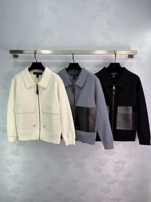 Louis Vuitton Wool Cashmere Blend Knit Cardigan - White, Gray, and Black 1 Louis Vuitton Wool Cashmere Blend Knit Cardigan - White, Gray, and Black