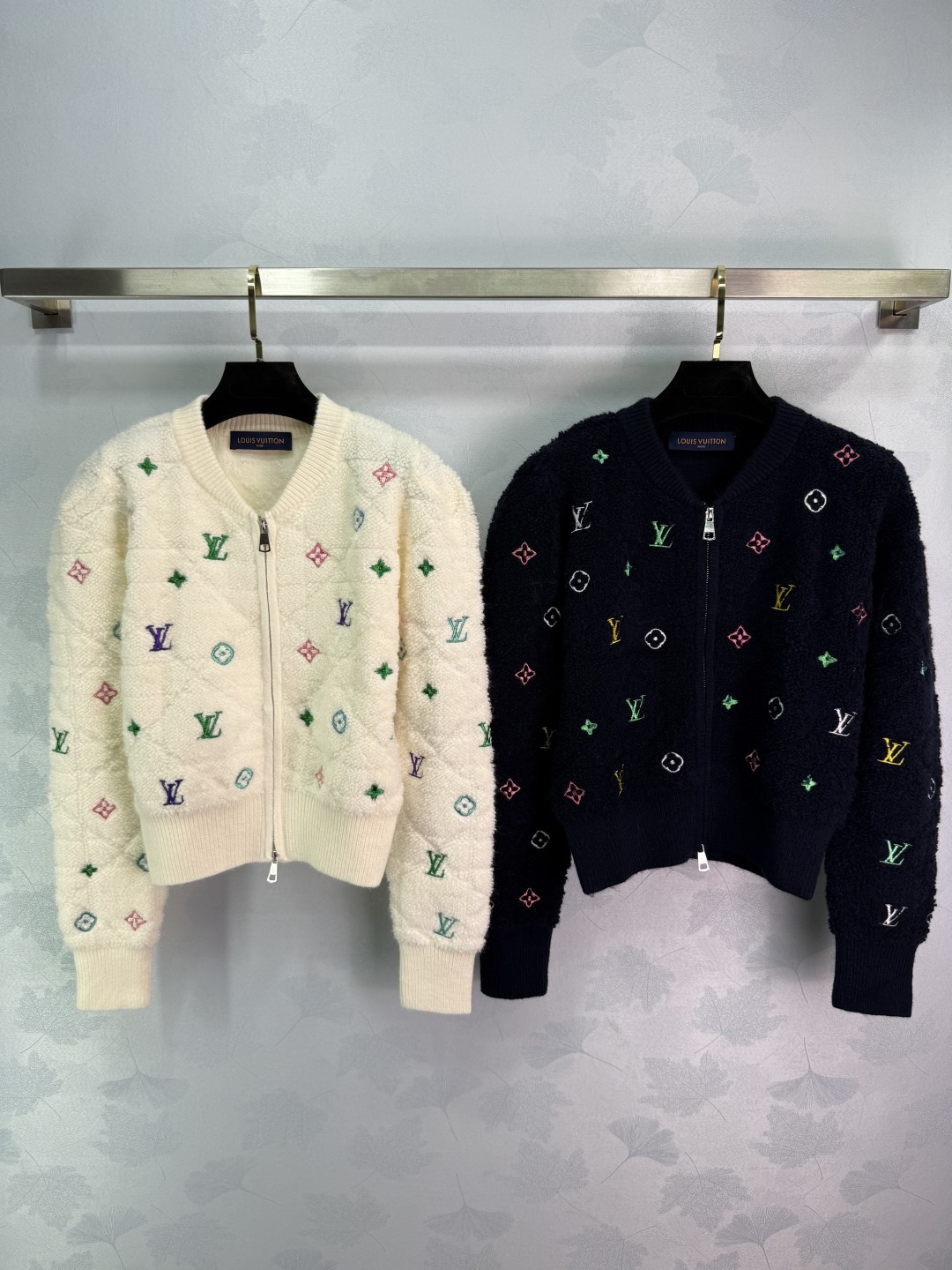 Louis Vuitton Embroidered Logo Cardigan, Black and White, Sizes S to L