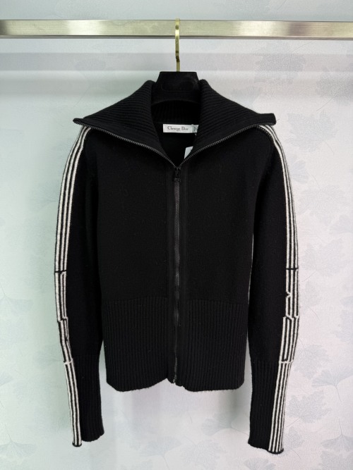 Dior Black Cashmere Knit Cardigan with White Stripe Detail - Slim Fit 1 Dior Black Cashmere Knit Cardigan with White Stripe Detail - Slim Fit