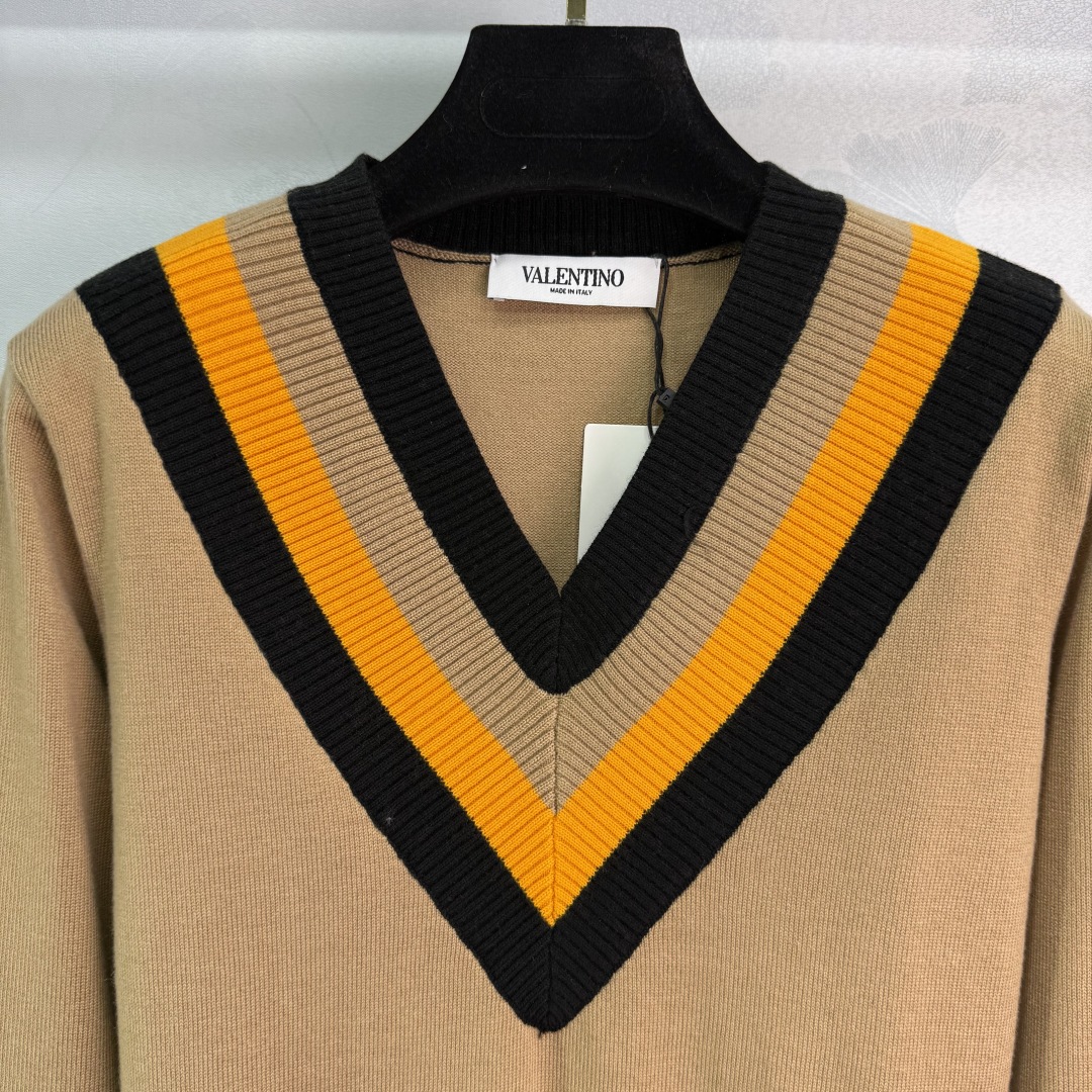 Valentino V-Neck Wool Sweater with Striped Trim - Beige and Brown Options 4 cmp i1759504324103 3768 0 3