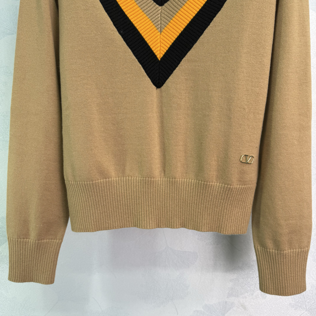 Valentino V-Neck Wool Sweater with Striped Trim - Beige and Brown Options 6 cmp i1759504329458 904 0 5