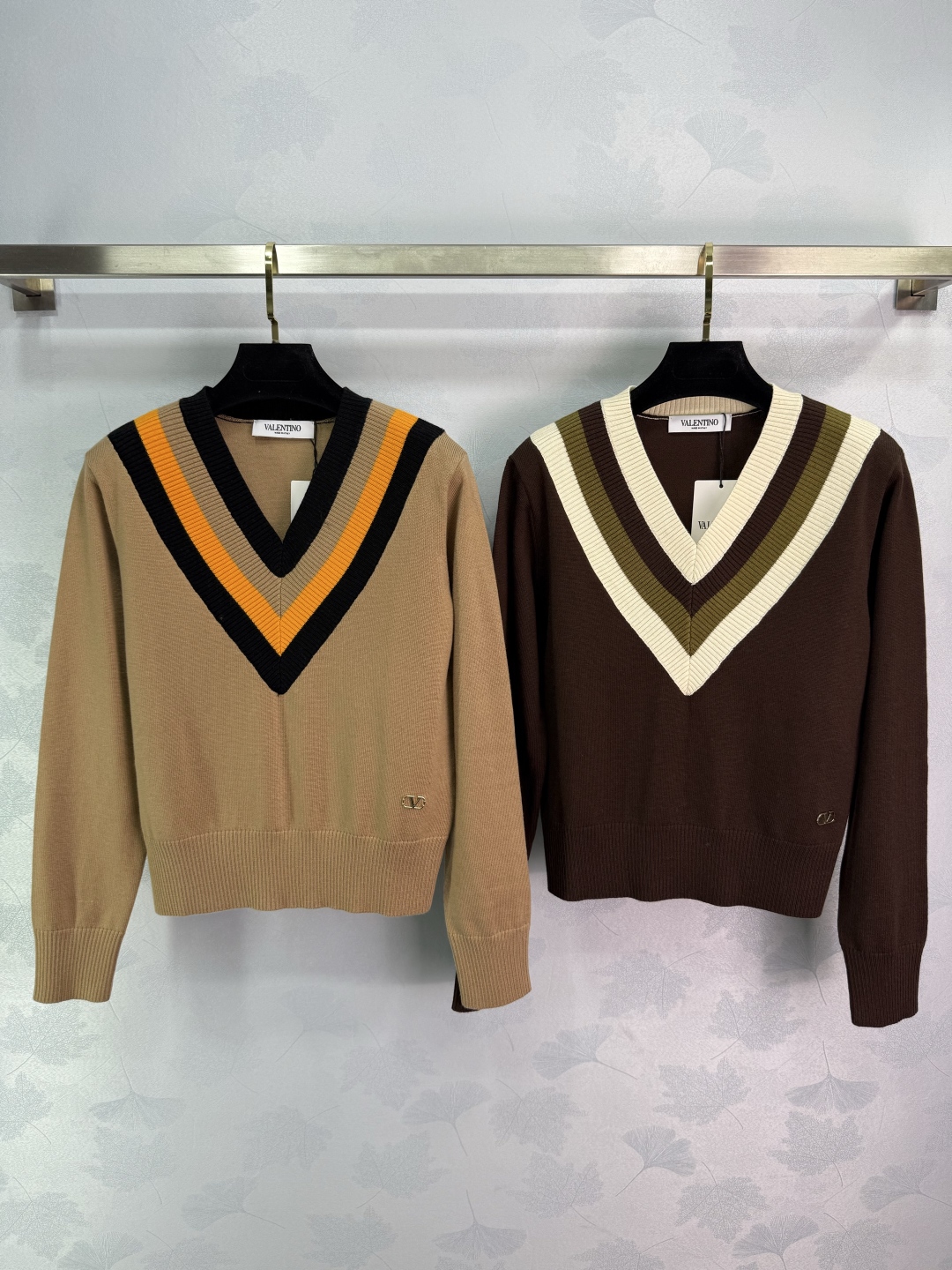 Valentino V-Neck Wool Sweater with Striped Trim - Beige and Brown Options 1 cmp i1759504329996 1276 0 0
