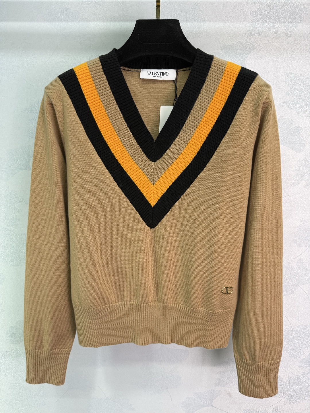 Valentino V-Neck Wool Sweater with Striped Trim - Beige and Brown Options 3 cmp i1759504330055 8808 0 2