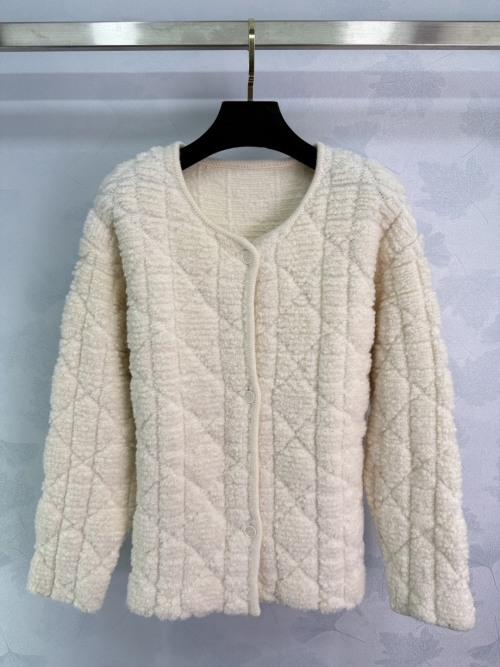 Dior Quilted Plush Cardigan, Off-White, Round Neck, Soft & Comfortable - Made in Italy 1 Dior Quilted Plush Cardigan, Off-White, Round Neck, Soft & Comfortable - Made in Italy
