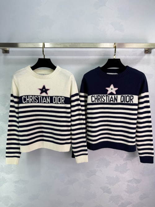 Dior Striped Knit Sweater with Star - White and Navy 1 Dior Striped Knit Sweater with Star - White and Navy