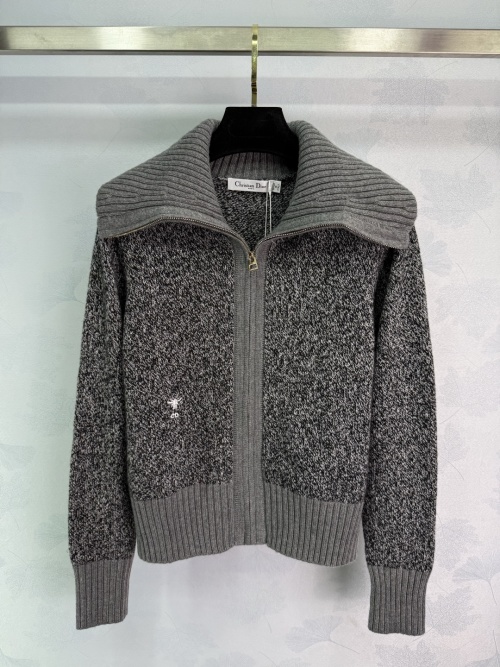 Dior Gray Wool Knit Cardigan with Zip Closure & Embroidered Logo 1 Dior Gray Wool Knit Cardigan with Zip Closure & Embroidered Logo
