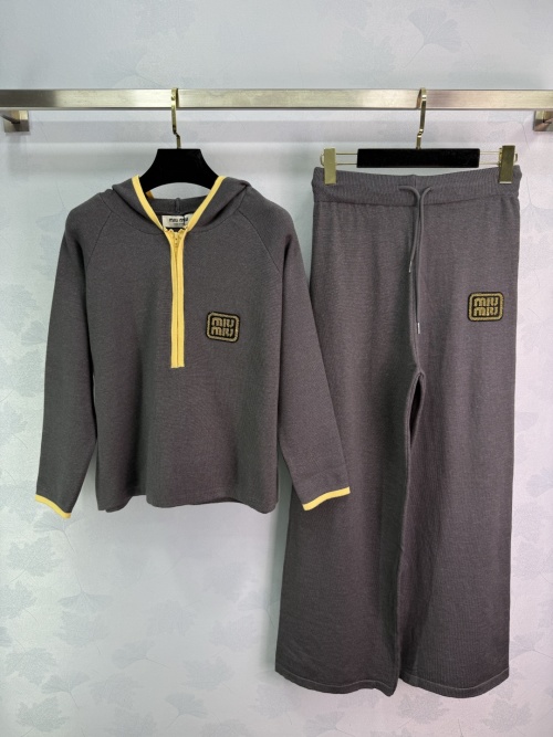 Miu Miu Women's Wool Knit Hoodie and Pants Set, Comfortable Loungewear 1 Miu Miu Women's Wool Knit Hoodie and Pants Set, Comfortable Loungewear