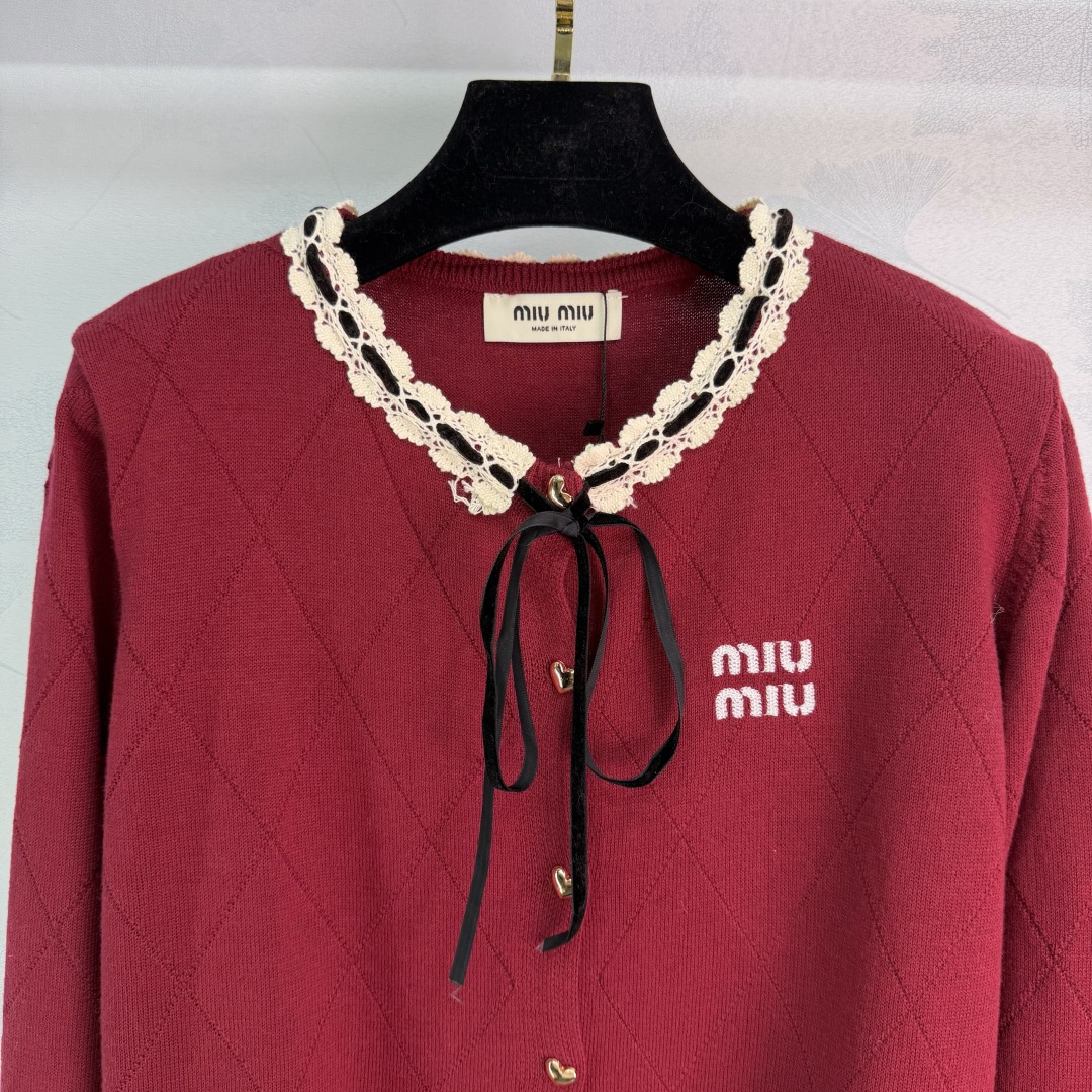 미우미우 보우 타이 레이스 니트 가디건 상세 이미지 5