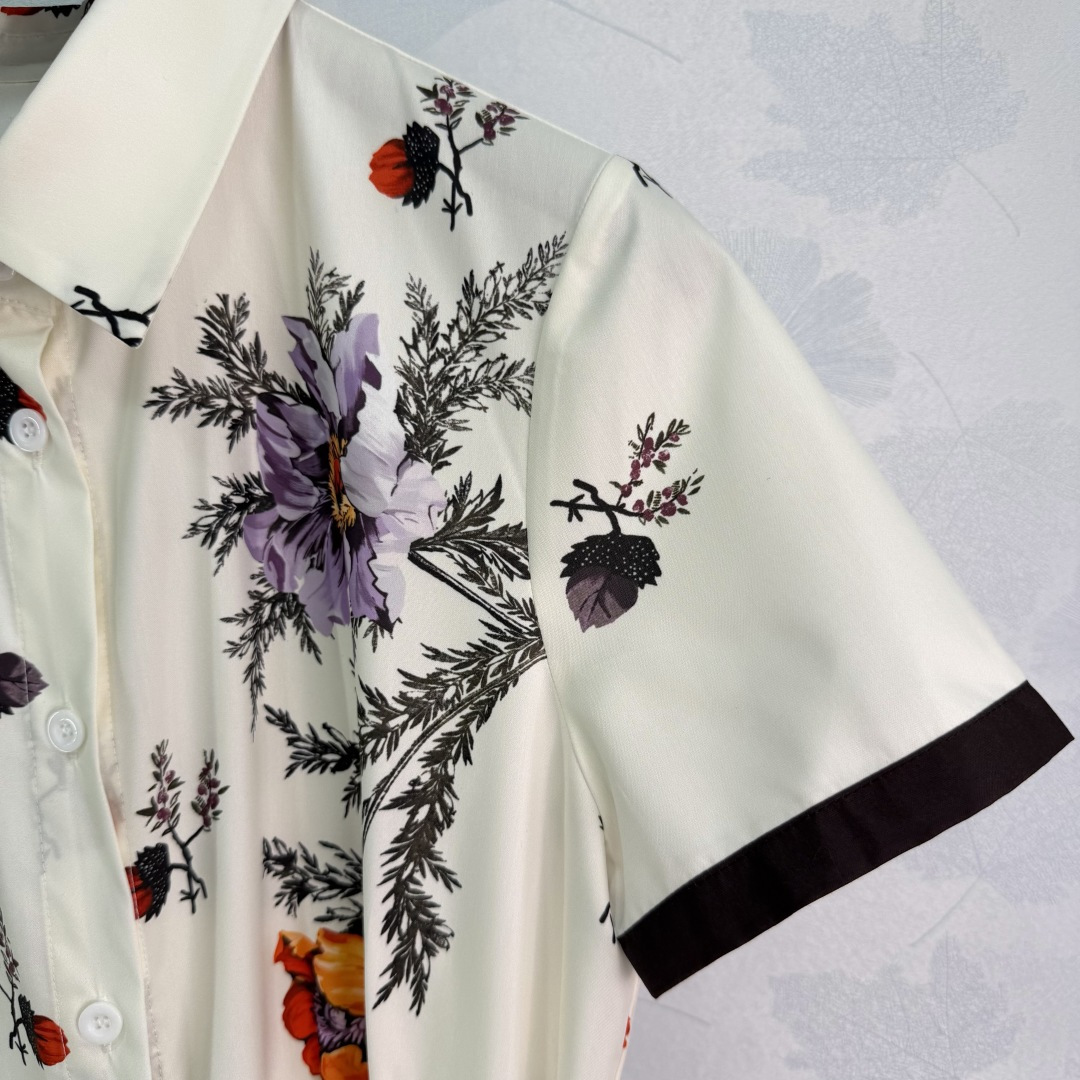 Dior Floral Contrast Trim Shirt Dress
