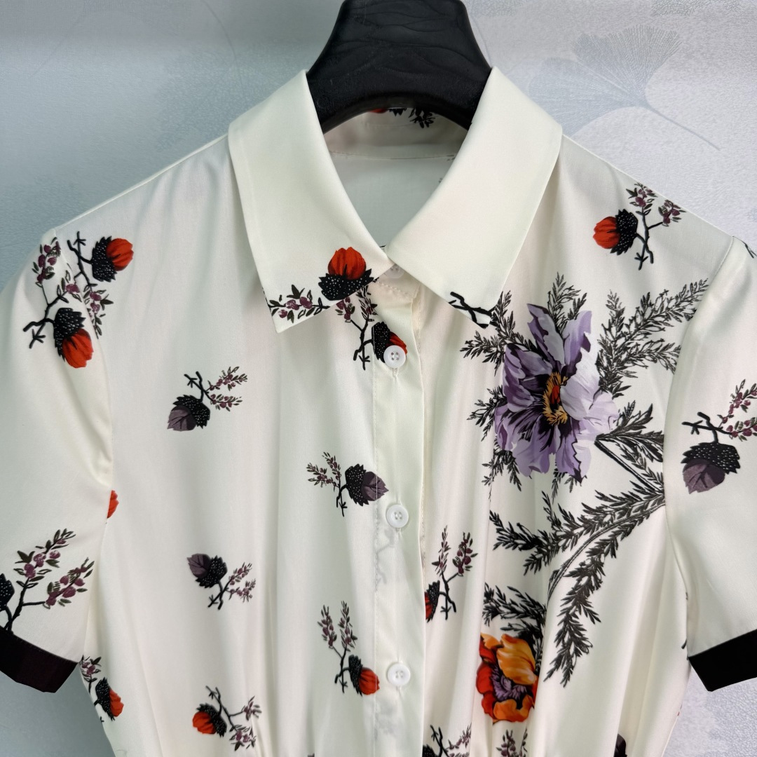 Dior Floral Contrast Trim Shirt Dress