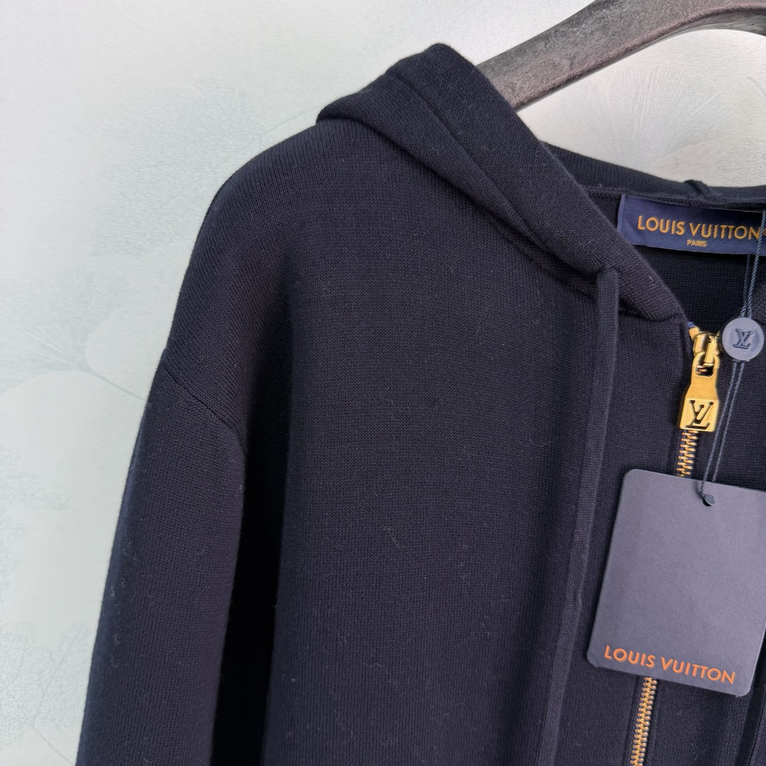  LV Embroidery Zip-Up Hooded Sweatshirt Jacket