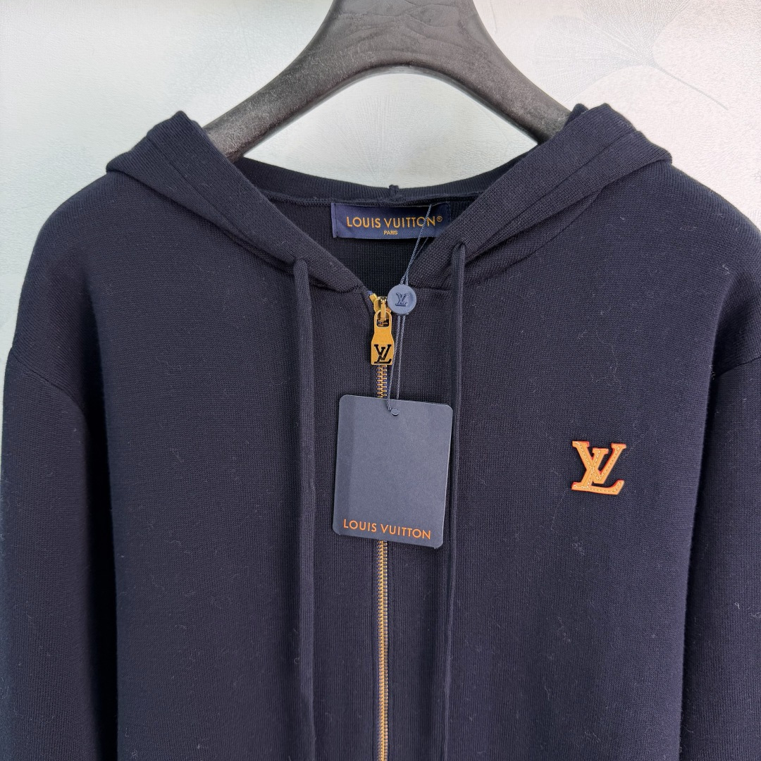  LV Embroidery Zip-Up Hooded Sweatshirt Jacket