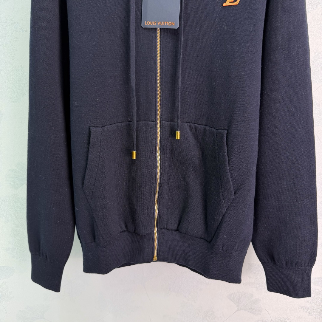  LV Embroidery Zip-Up Hooded Sweatshirt Jacket