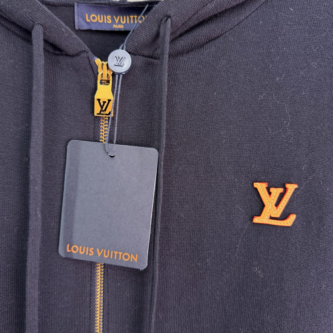  LV Embroidery Zip-Up Hooded Sweatshirt Jacket