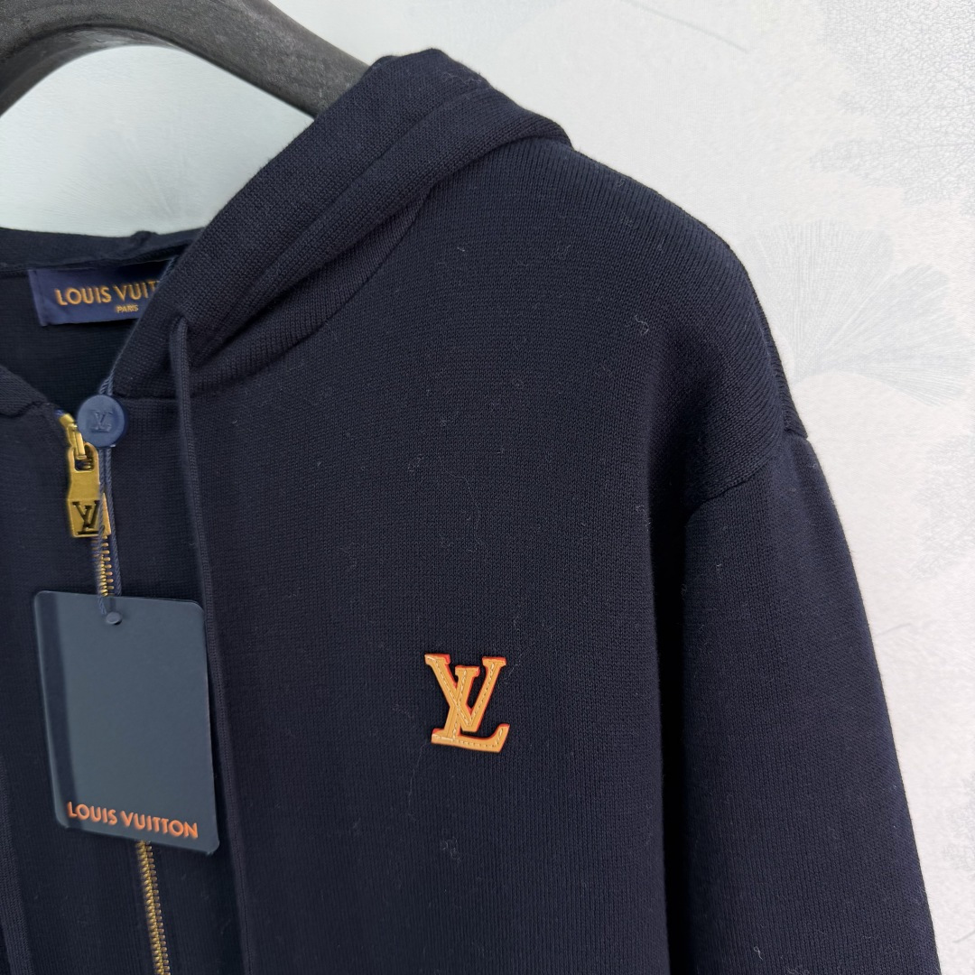  LV Embroidery Zip-Up Hooded Sweatshirt Jacket