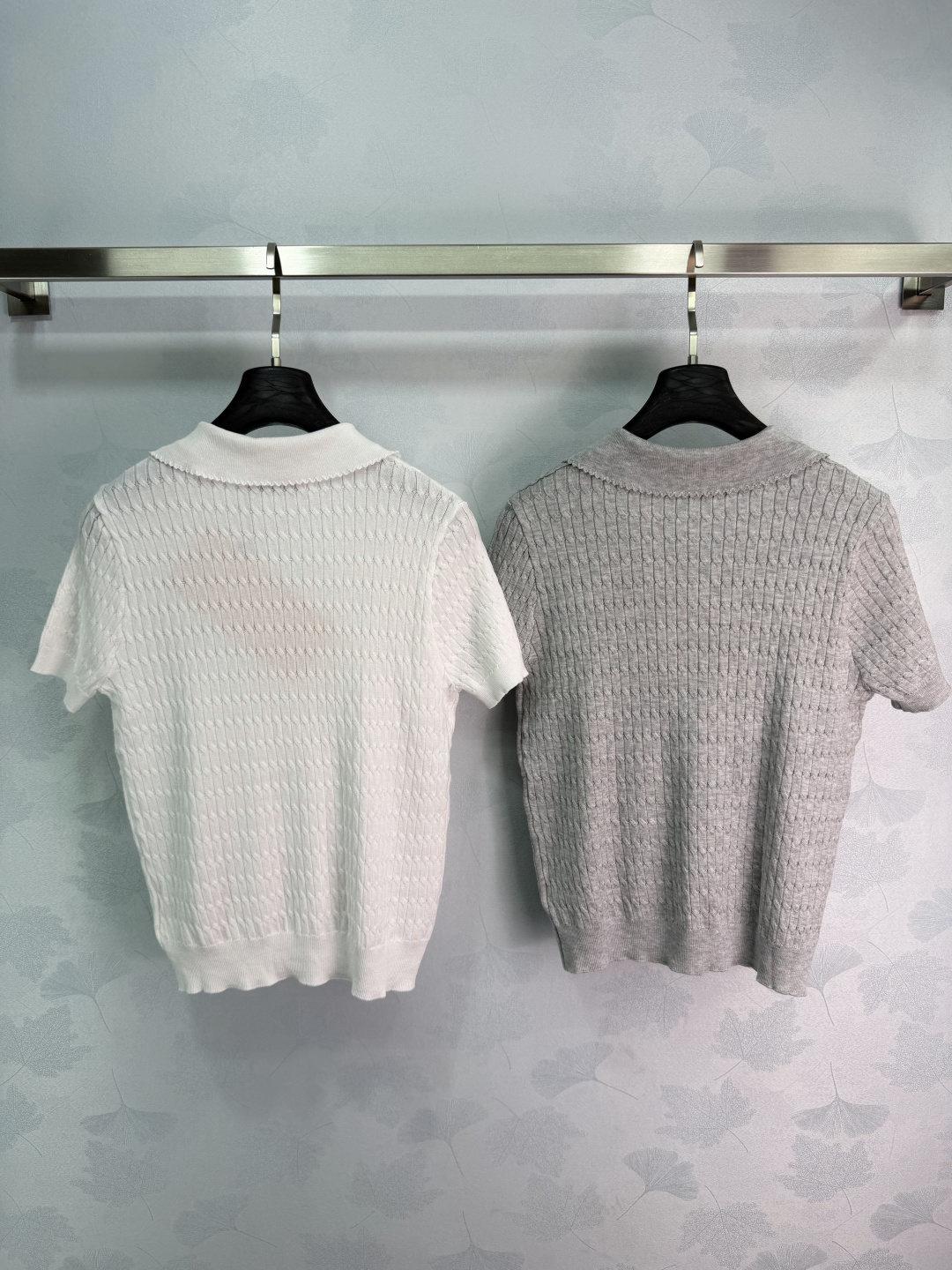 Miu Miu Scallop Polo Cable Knit Short Sleeve Top