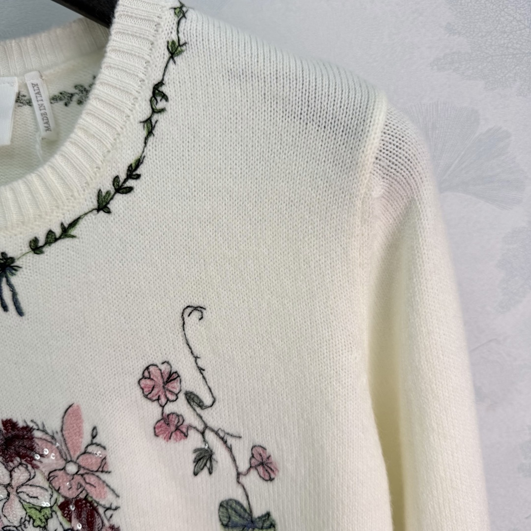 Dior Floral Embroidery Crew Neck Sweater