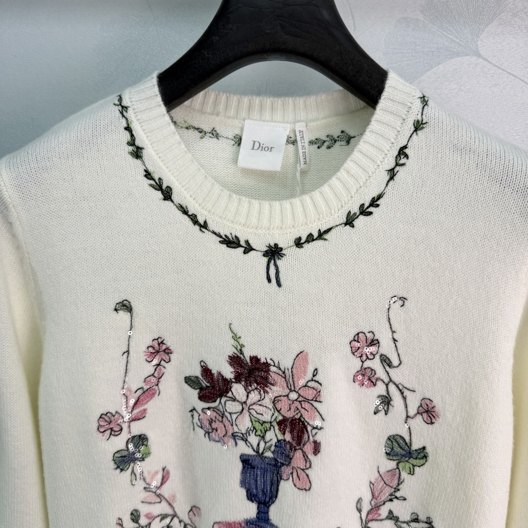 Dior Floral Embroidery Crew Neck Sweater