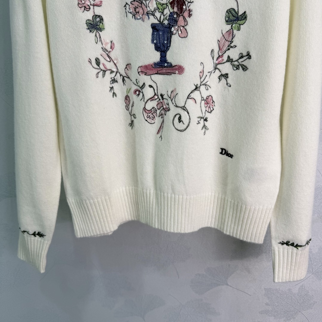 Dior Floral Embroidery Crew Neck Sweater