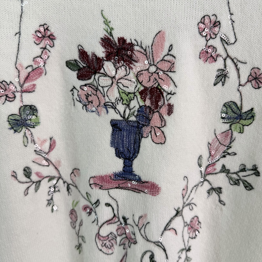 Dior Floral Embroidery Crew Neck Sweater