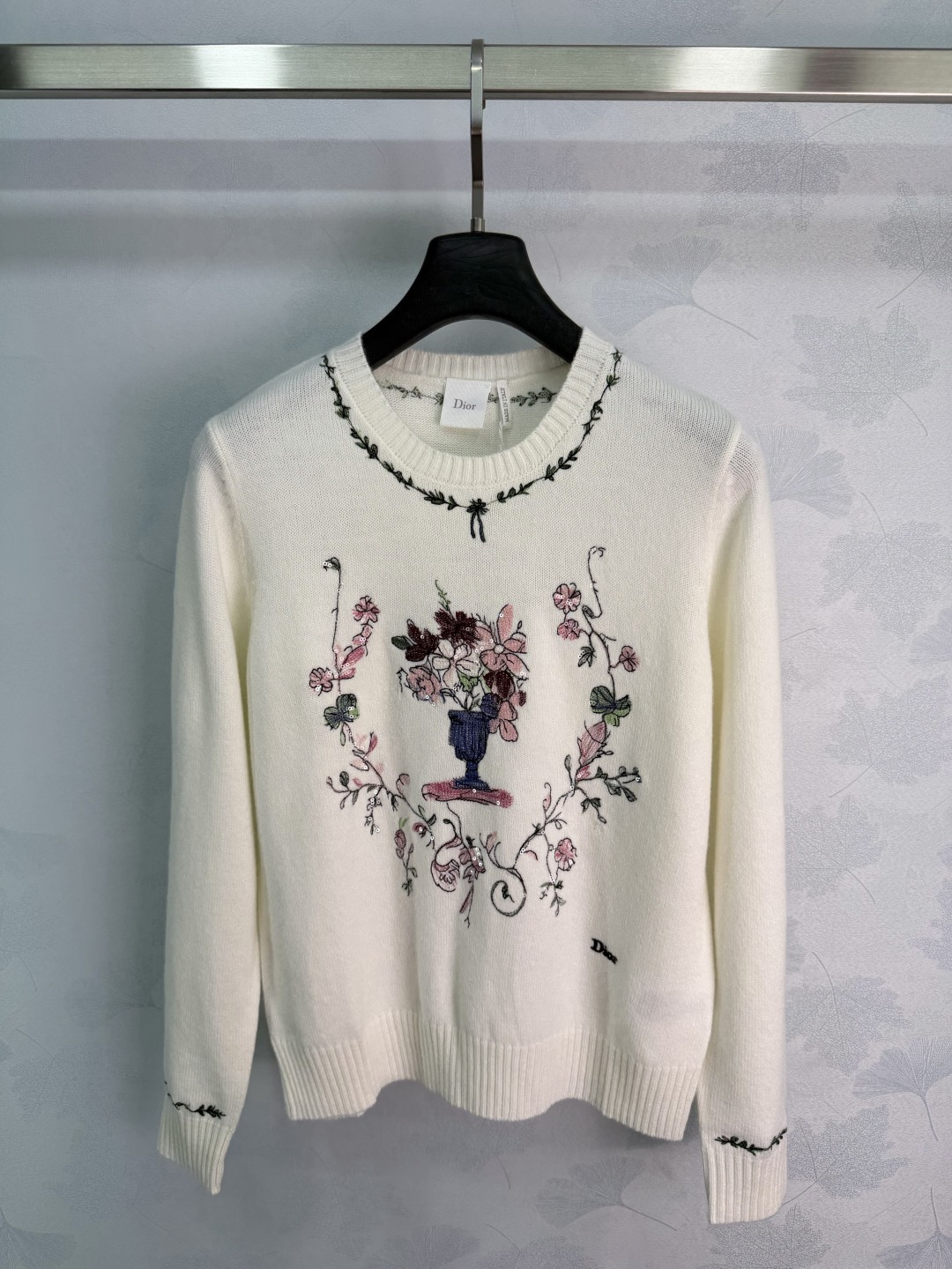 Dior Floral Embroidery Crew Neck Sweater