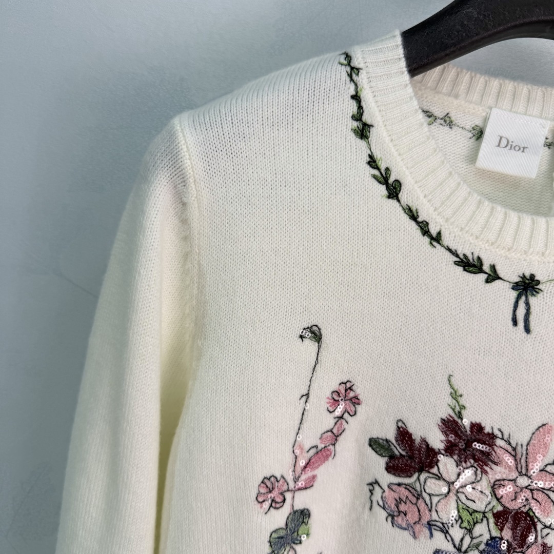 Dior Floral Embroidery Crew Neck Sweater