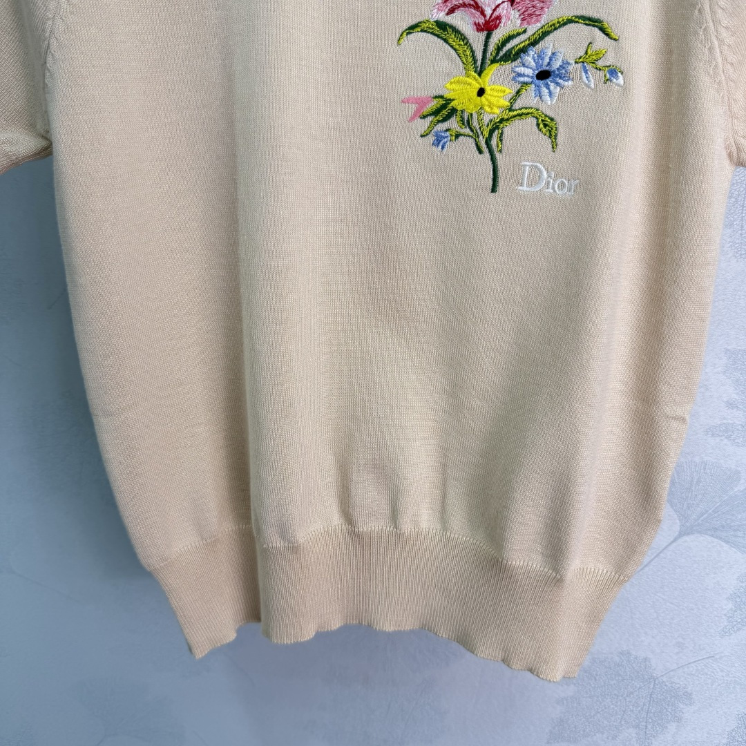 Dior Floral Embroidery Knit Short Sleeve