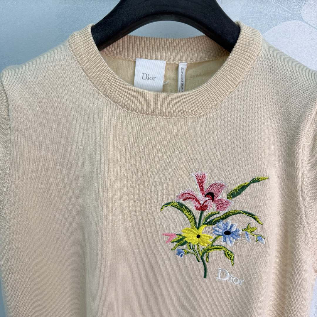 Dior Floral Embroidery Knit Short Sleeve
