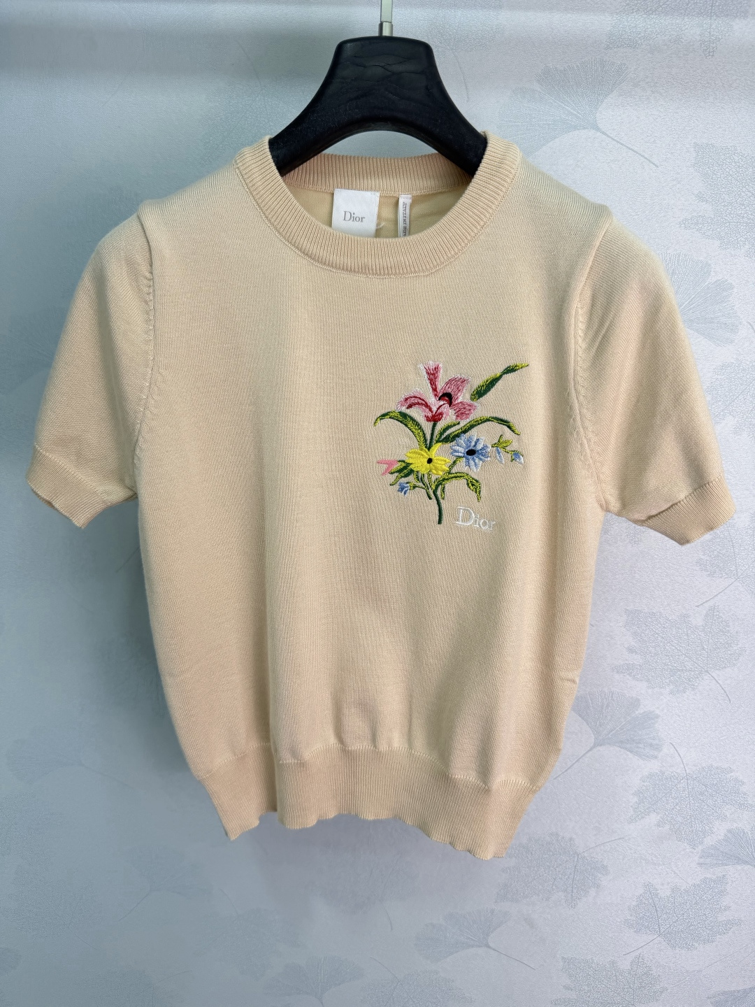 Dior Floral Embroidery Knit Short Sleeve
