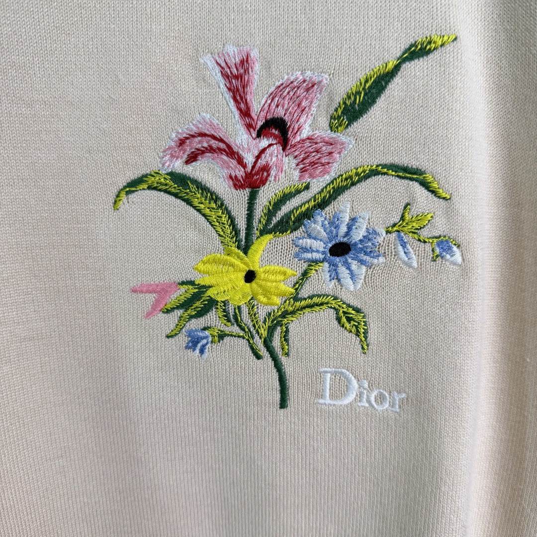 Dior Floral Embroidery Knit Short Sleeve