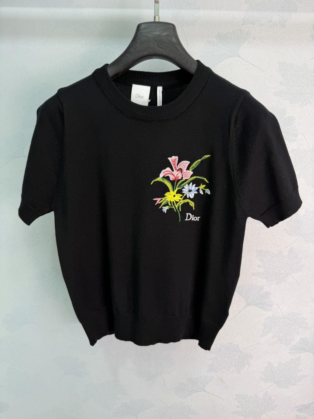Dior Floral Embroidery Knit Short Sleeve