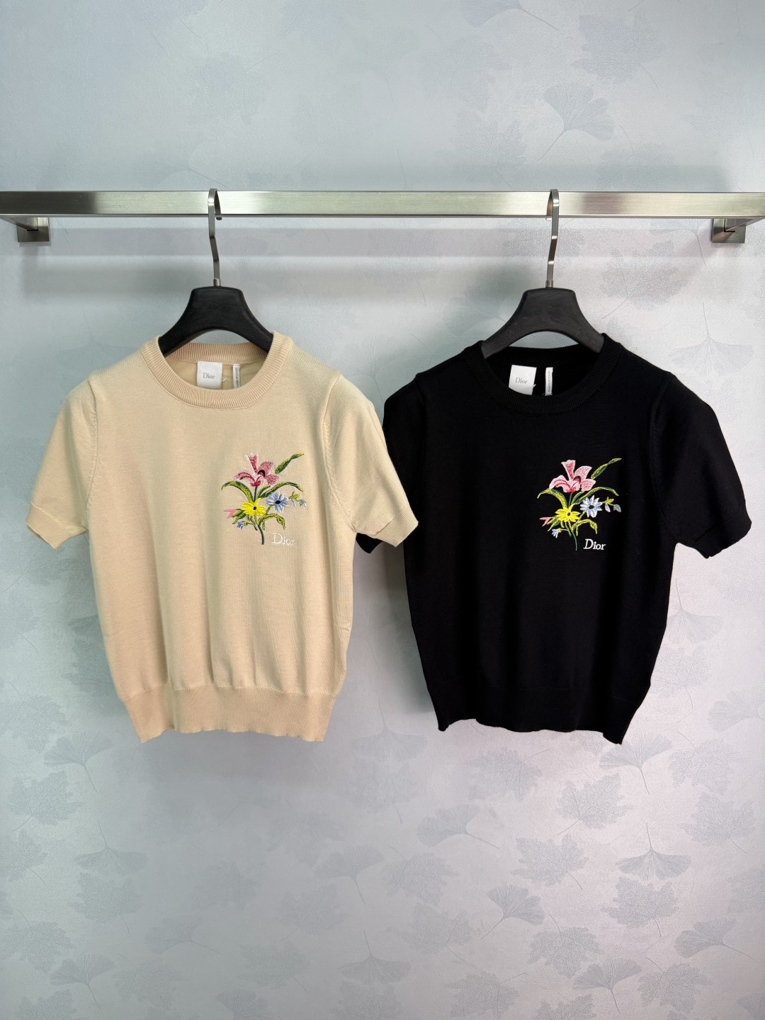 Dior Floral Embroidery Knit Short Sleeve