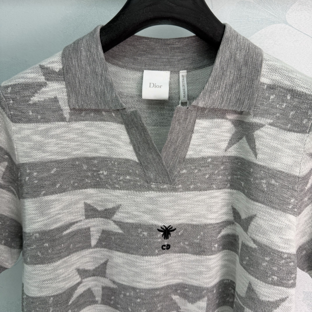 Dior Star Stripe Knit Polo