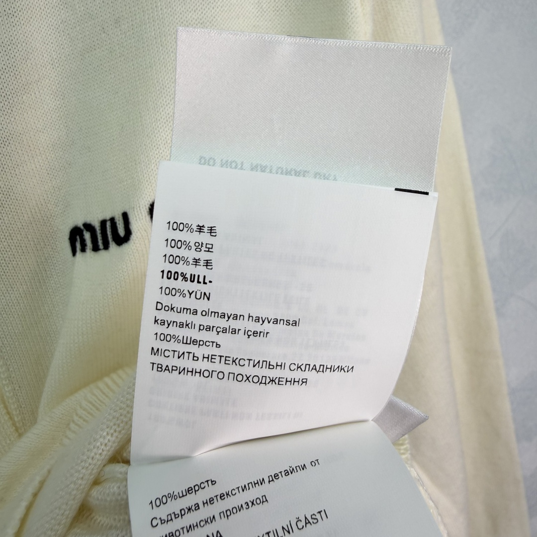 Miu Miu Pearl Neck Embroidered Knit Cardigan