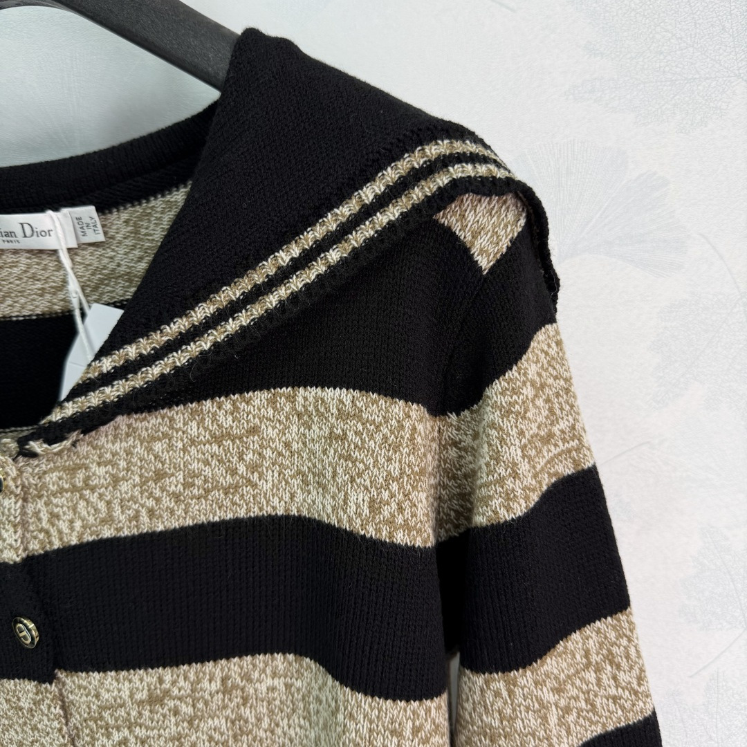 Dior Sailor Collar Striped Knit Cardigan