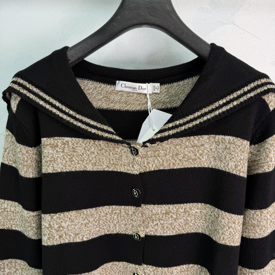 Dior Sailor Collar Striped Knit Cardigan