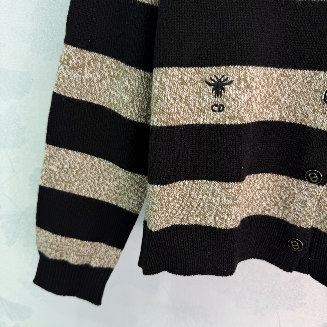 Dior Sailor Collar Striped Knit Cardigan